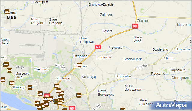 mapa Brochocin gmina Radzanowo, Brochocin gmina Radzanowo na mapie Targeo