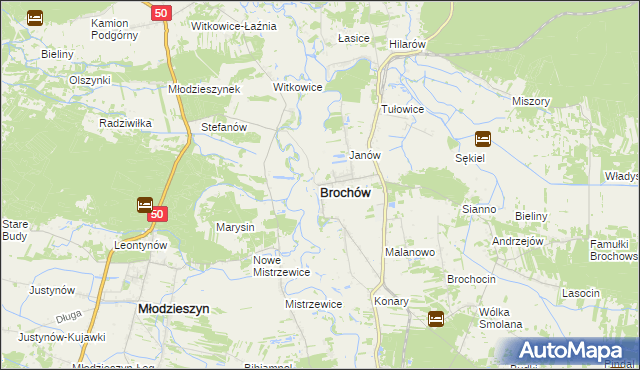 mapa Brochów powiat sochaczewski, Brochów powiat sochaczewski na mapie Targeo