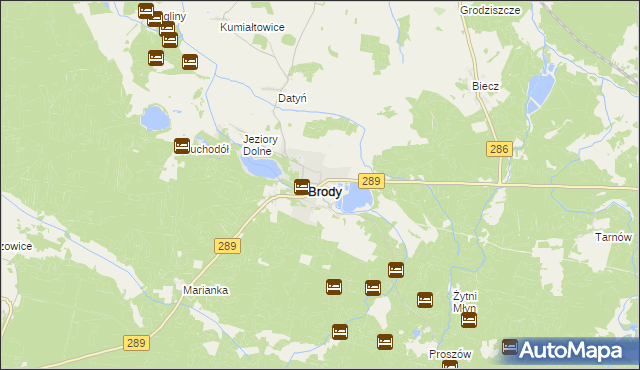 mapa Brody powiat żarski, Brody powiat żarski na mapie Targeo