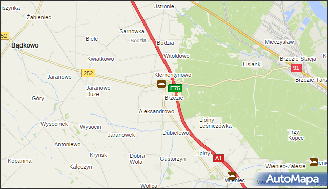 mapa Brzezie gmina Brześć Kujawski, Brzezie gmina Brześć Kujawski na mapie Targeo
