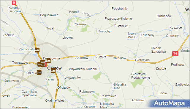 mapa Brzezie gmina Opatów, Brzezie gmina Opatów na mapie Targeo