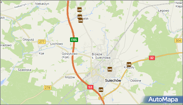 mapa Brzezie k. Sulechowa, Brzezie k. Sulechowa na mapie Targeo