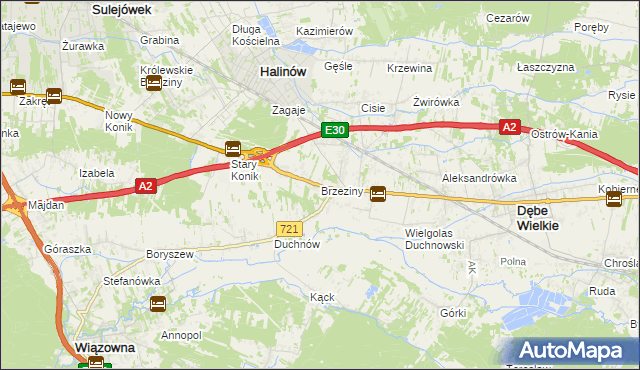 mapa Brzeziny gmina Halinów, Brzeziny gmina Halinów na mapie Targeo