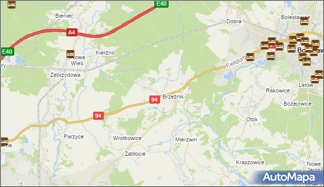 mapa Brzeźnik gmina Bolesławiec, Brzeźnik gmina Bolesławiec na mapie Targeo