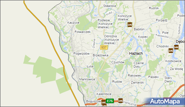mapa Brzezówka gmina Hażlach, Brzezówka gmina Hażlach na mapie Targeo
