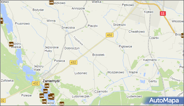 mapa Brzostek gmina Zaniemyśl, Brzostek gmina Zaniemyśl na mapie Targeo