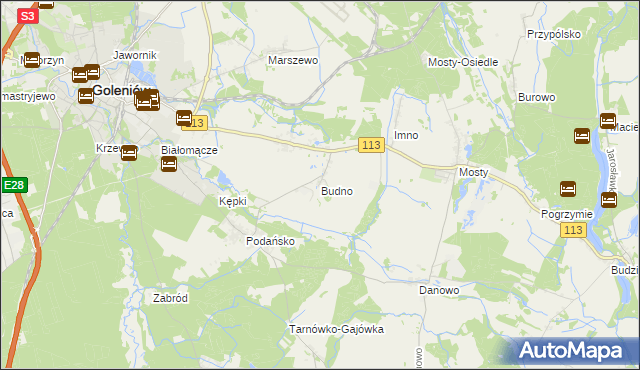 mapa Budno gmina Goleniów, Budno gmina Goleniów na mapie Targeo