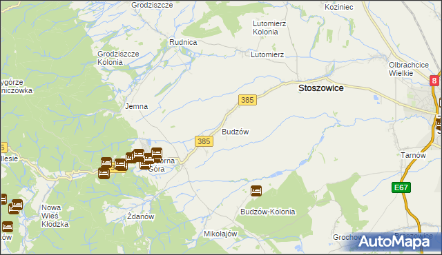 mapa Budzów gmina Stoszowice, Budzów gmina Stoszowice na mapie Targeo