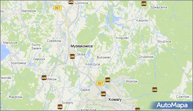 mapa Bukowiec gmina Mysłakowice, Bukowiec gmina Mysłakowice na mapie Targeo