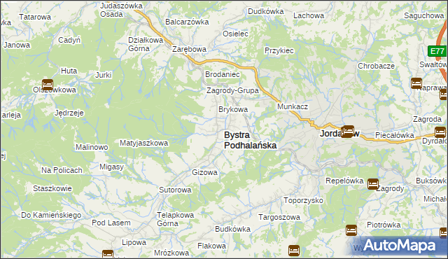 mapa Bystra Podhalańska, Bystra Podhalańska na mapie Targeo