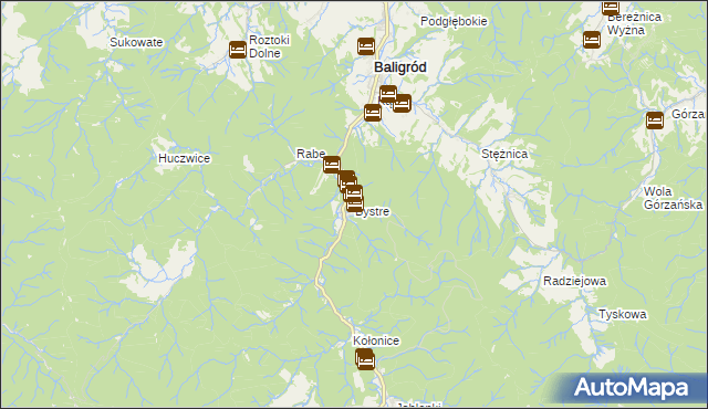 mapa Bystre gmina Baligród, Bystre gmina Baligród na mapie Targeo