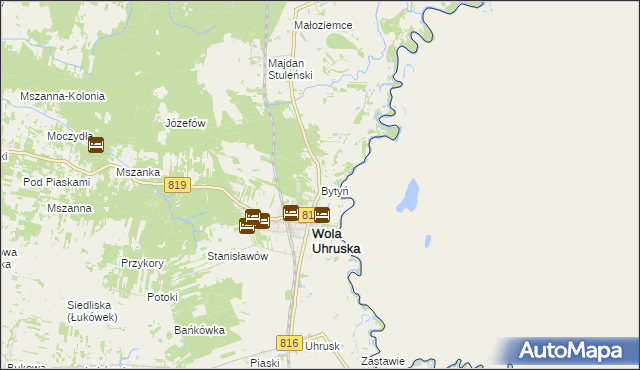 mapa Bytyń gmina Wola Uhruska, Bytyń gmina Wola Uhruska na mapie Targeo