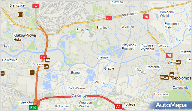 mapa Chałupki gmina Kraków, Chałupki gmina Kraków na mapie Targeo