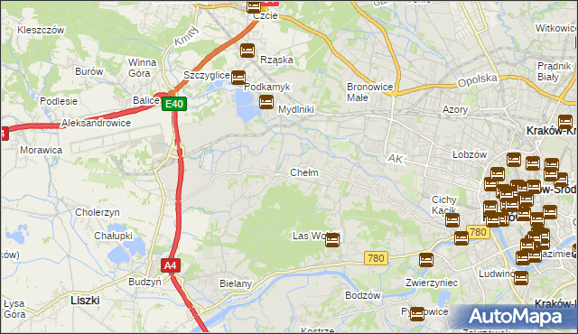 mapa Chełm gmina Kraków, Chełm gmina Kraków na mapie Targeo