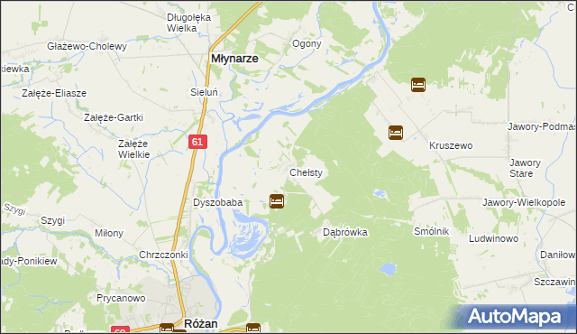 mapa Chełsty gmina Różan, Chełsty gmina Różan na mapie Targeo