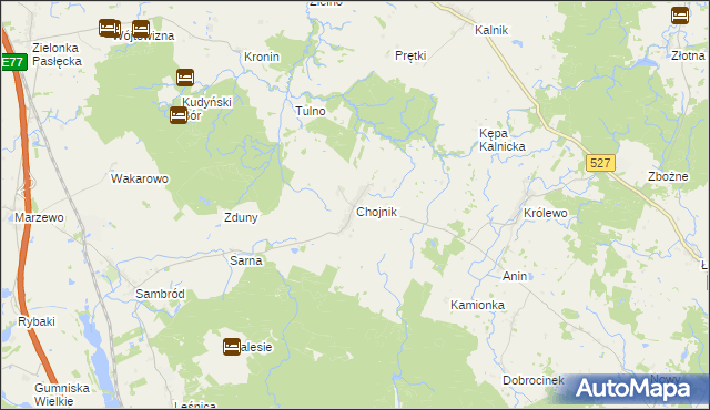 mapa Chojnik gmina Morąg, Chojnik gmina Morąg na mapie Targeo