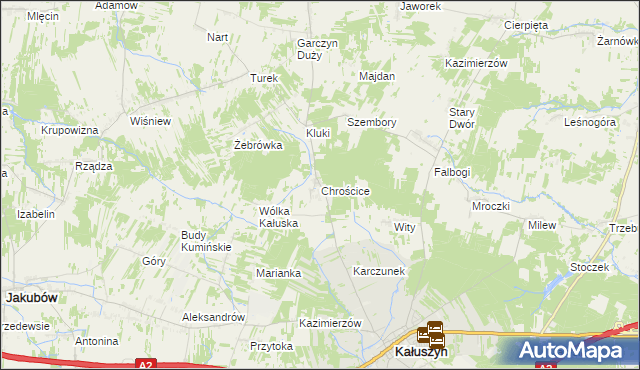 mapa Chrościce gmina Kałuszyn, Chrościce gmina Kałuszyn na mapie Targeo