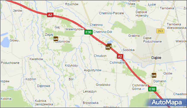 mapa Chruścin gmina Dąbie, Chruścin gmina Dąbie na mapie Targeo