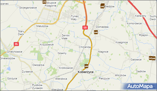mapa Chrzanów gmina Kobierzyce, Chrzanów gmina Kobierzyce na mapie Targeo