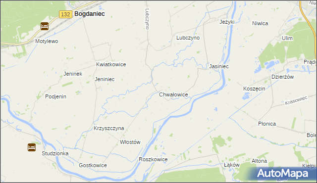 mapa Chwałowice gmina Bogdaniec, Chwałowice gmina Bogdaniec na mapie Targeo