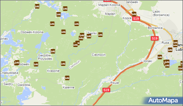 mapa Ciechocin gmina Modliborzyce, Ciechocin gmina Modliborzyce na mapie Targeo