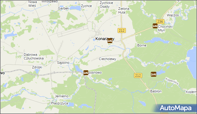 mapa Ciecholewy gmina Konarzyny, Ciecholewy gmina Konarzyny na mapie Targeo