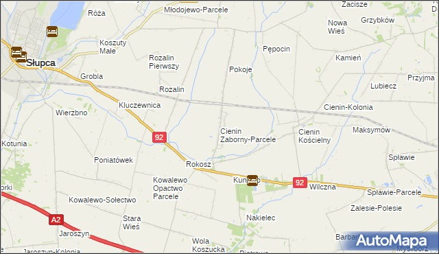 mapa Cienin Zaborny-Parcele, Cienin Zaborny-Parcele na mapie Targeo