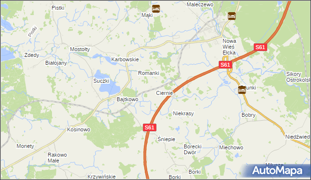mapa Ciernie gmina Ełk, Ciernie gmina Ełk na mapie Targeo