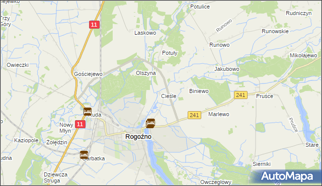 mapa Cieśle gmina Rogoźno, Cieśle gmina Rogoźno na mapie Targeo