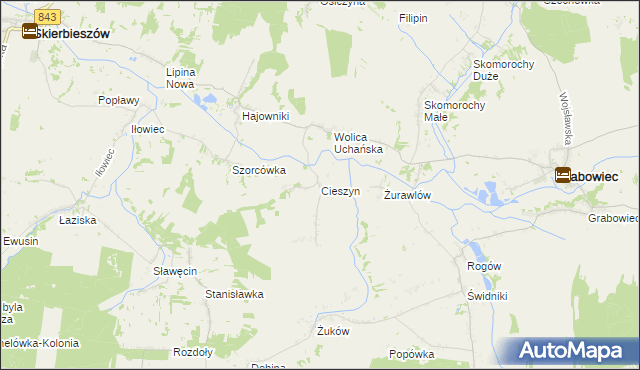 mapa Cieszyn gmina Grabowiec, Cieszyn gmina Grabowiec na mapie Targeo