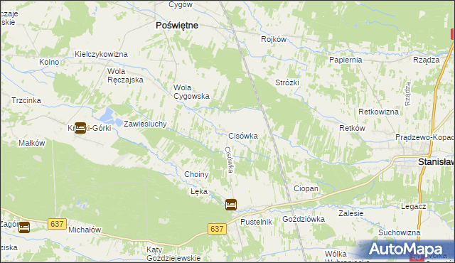 mapa Cisówka gmina Stanisławów, Cisówka gmina Stanisławów na mapie Targeo