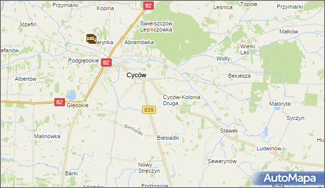 mapa Cyców-Kolonia Druga, Cyców-Kolonia Druga na mapie Targeo
