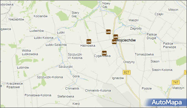 mapa Cyganówka gmina Wojciechów, Cyganówka gmina Wojciechów na mapie Targeo