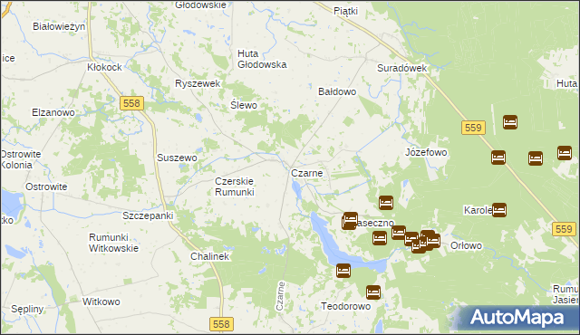 mapa Czarne gmina Wielgie, Czarne gmina Wielgie na mapie Targeo