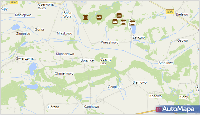 mapa Czarny Las gmina Krzemieniewo, Czarny Las gmina Krzemieniewo na mapie Targeo