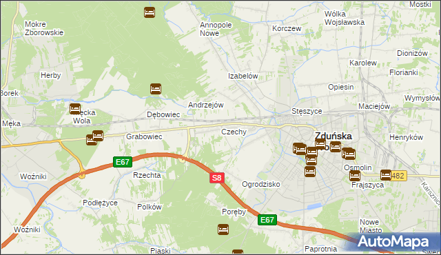 mapa Czechy gmina Zduńska Wola, Czechy gmina Zduńska Wola na mapie Targeo