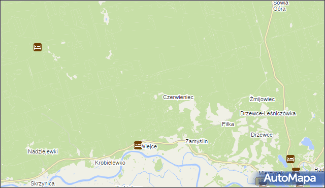 mapa Czerwieniec gmina Skwierzyna, Czerwieniec gmina Skwierzyna na mapie Targeo