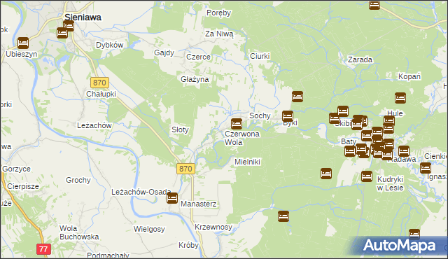 mapa Czerwona Wola gmina Sieniawa, Czerwona Wola gmina Sieniawa na mapie Targeo