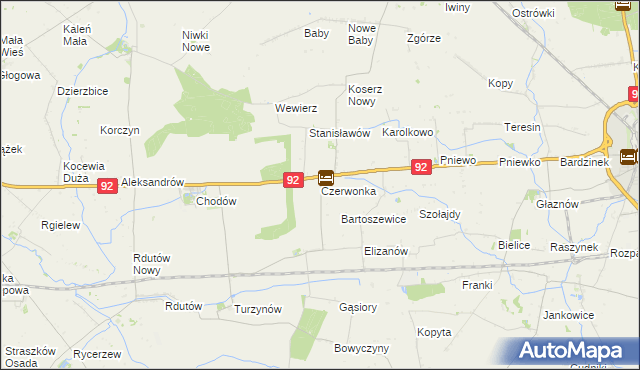 mapa Czerwonka gmina Chodów, Czerwonka gmina Chodów na mapie Targeo