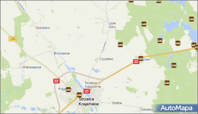 mapa Czyżewo gmina Strzelce Krajeńskie, Czyżewo gmina Strzelce Krajeńskie na mapie Targeo