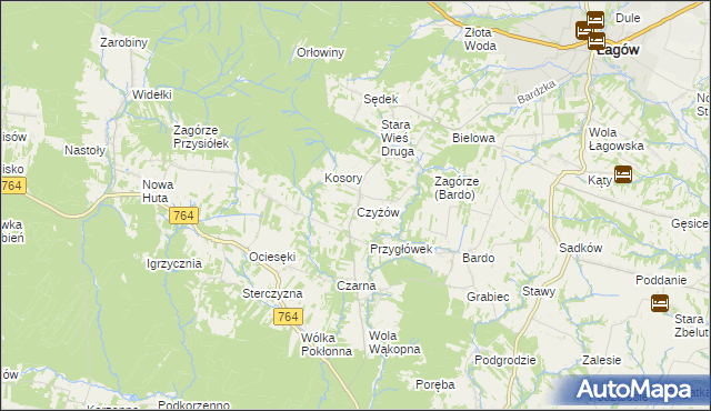 mapa Czyżów gmina Łagów, Czyżów gmina Łagów na mapie Targeo