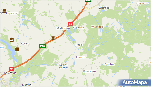 mapa Dąbie gmina Płoty, Dąbie gmina Płoty na mapie Targeo