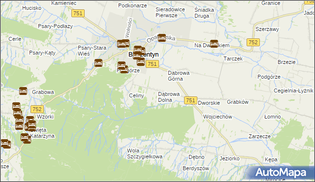 mapa Dąbrowa Dolna gmina Bodzentyn, Dąbrowa Dolna gmina Bodzentyn na mapie Targeo