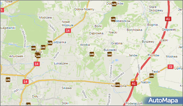 mapa Dąbrowa gmina Nowosolna, Dąbrowa gmina Nowosolna na mapie Targeo