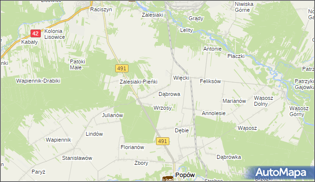 mapa Dąbrowa gmina Popów, Dąbrowa gmina Popów na mapie Targeo