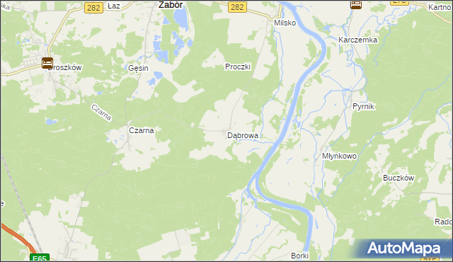 mapa Dąbrowa gmina Zabór, Dąbrowa gmina Zabór na mapie Targeo