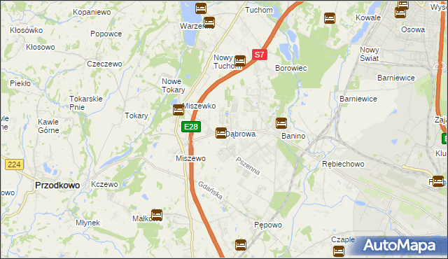 mapa Dąbrowa gmina Żukowo, Dąbrowa gmina Żukowo na mapie Targeo