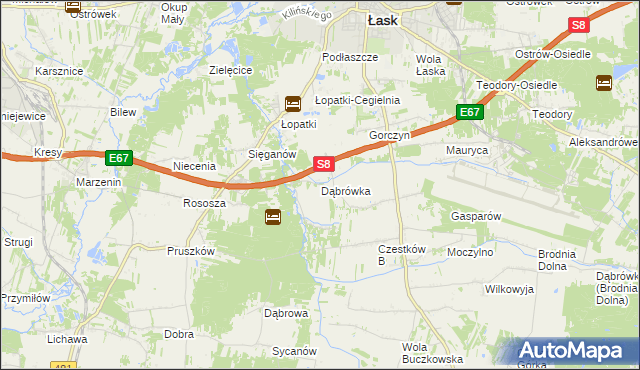 mapa Dąbrówka gmina Buczek, Dąbrówka gmina Buczek na mapie Targeo