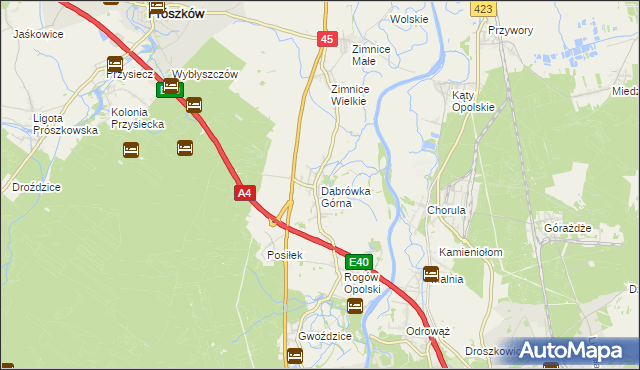mapa Dąbrówka Górna gmina Krapkowice, Dąbrówka Górna gmina Krapkowice na mapie Targeo
