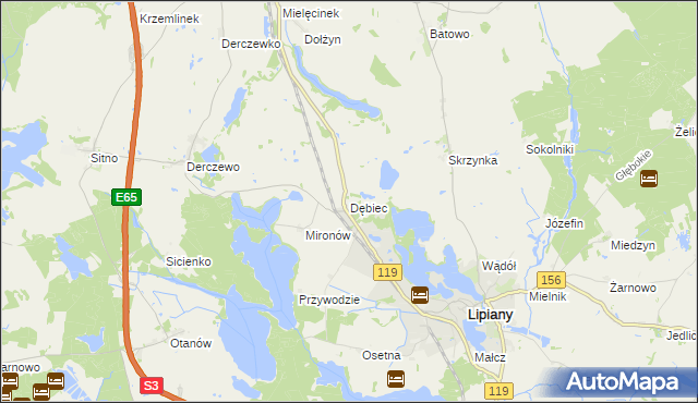 mapa Dębiec gmina Lipiany, Dębiec gmina Lipiany na mapie Targeo